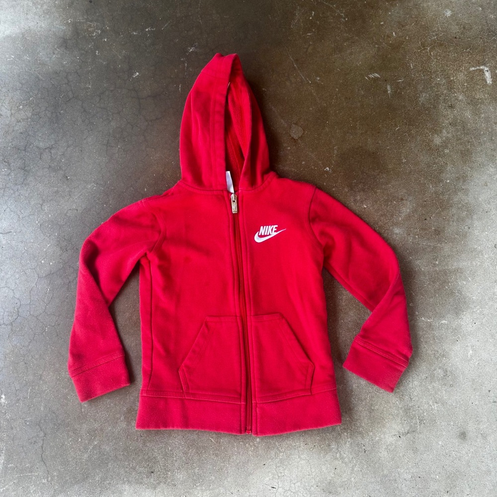 Nike Full Zip Hoodie Kids Size 4 Red Excellent Fleece Futura Logo Sweatshirt